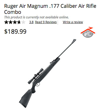 Bass Pro Shop online listing for a Ruger air rifle