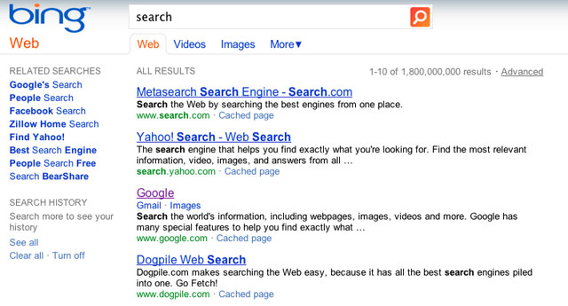 Screenshot of search results page