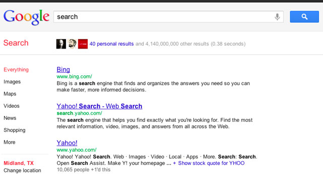 Screenshot of search results page