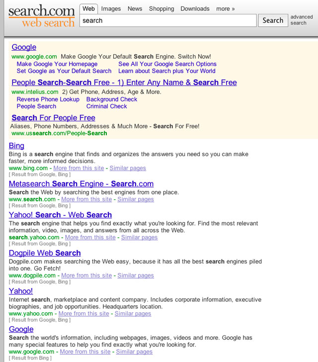 Screenshot of search results page