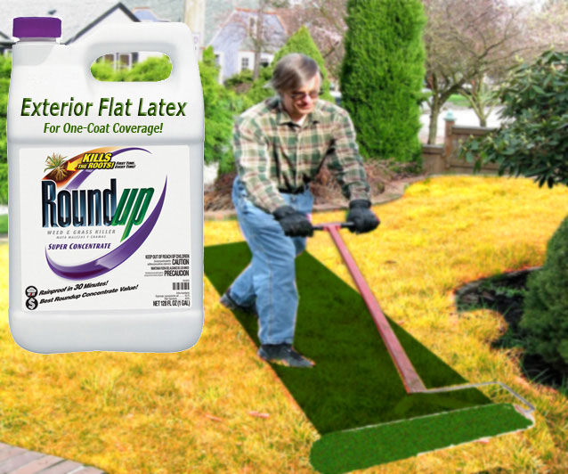 Graphic: Rolling on green colored RoundUp grass killer