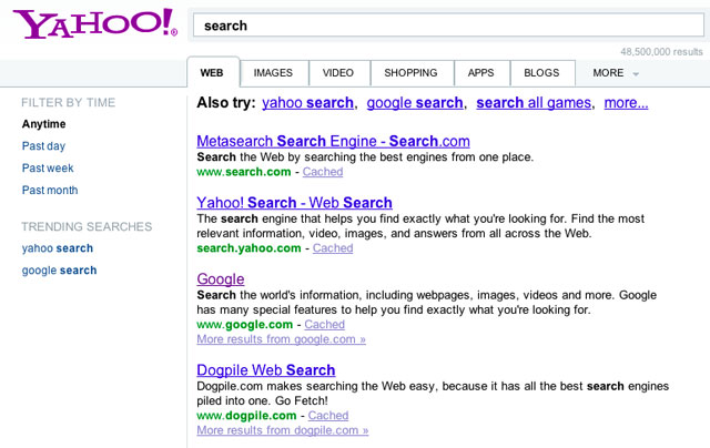 Screenshot of search results page