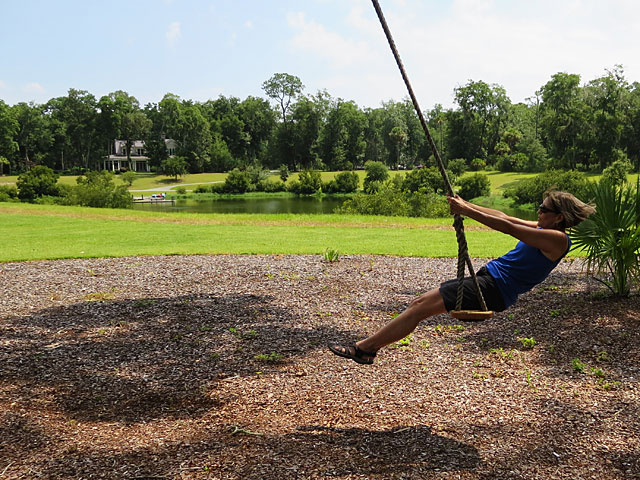 Debbie on a rope swing