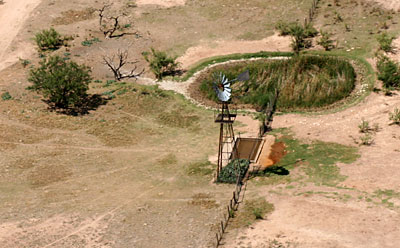 Aerial photo of windmill on west Texas ranch