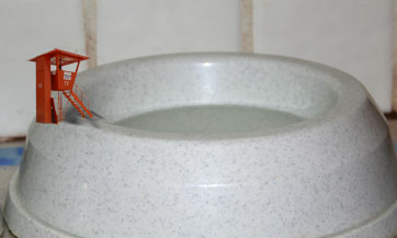 Photo of water dish and lifeguard tower