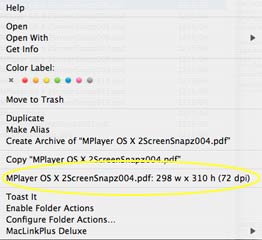 Screen shot of contextual menu