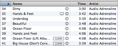 Screenshot of iTunes song list
