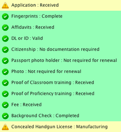 Screenshot of CHL renewal status