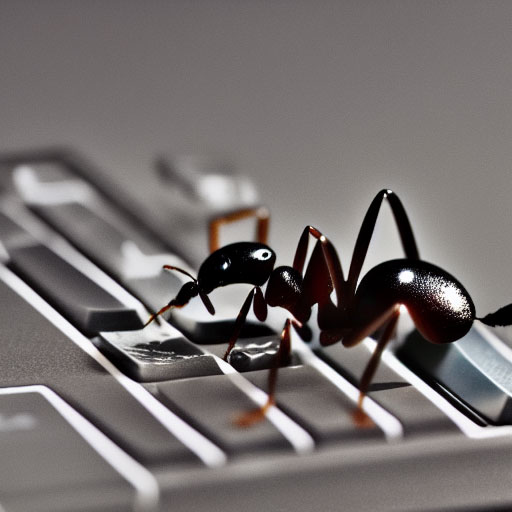 DreamStudio (Beta) generated image of an ant on a keyboard