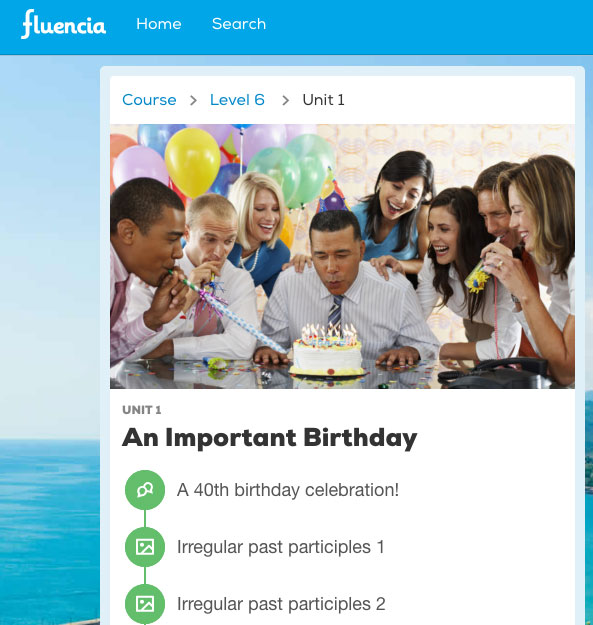 Screen capture of Fluencia's lesson