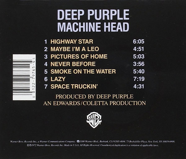 Reverse side of Machine Head album