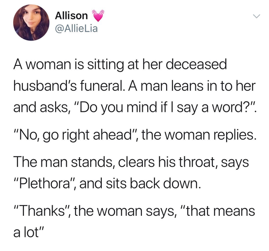 Meme about the use of the word 'plethora'