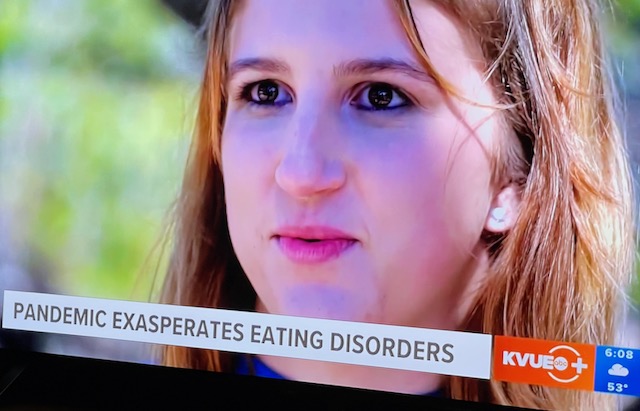 Screen capture of TV caption: Pandemic Exasperates Eating Disorders