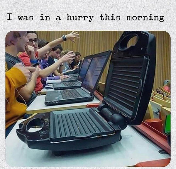 Meme: Panini maker mistaken for a laptop