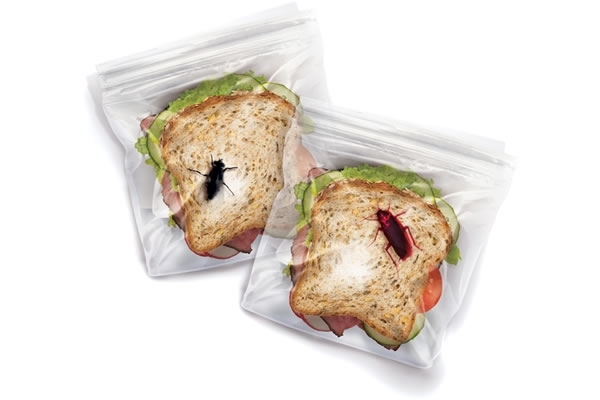 Sandwich bags with embedded fake insects