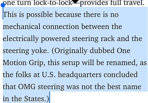 Quote about an unfortunate acronym for a car steering technology