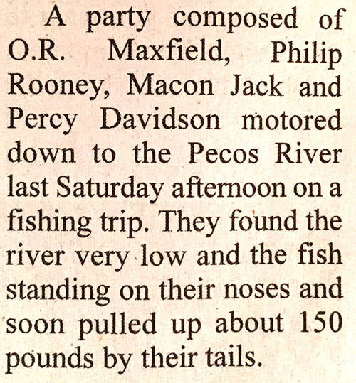 Newspaper clipping about pulling fish that are standing on their heads out of a river by their tails