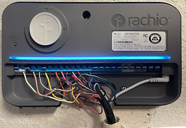Photo: Wiring on the new Rachio 3 controller