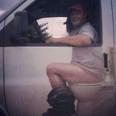 Photo - Truck door decal - driver on toilet