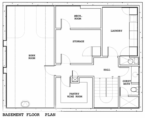 Drawing of a houseboat basement floor plan