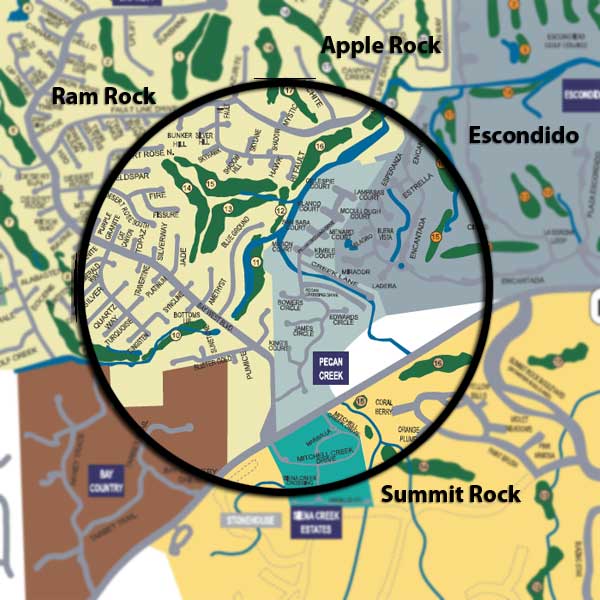 Locator map showing golf courses more or less adjacent to our house