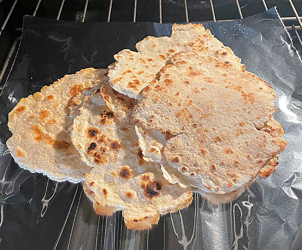 Photo - A stack of flour tortillas in the oven