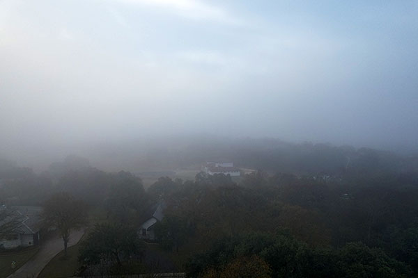 Photo - Our neighborhood in the fog at an altitude of 100 feet