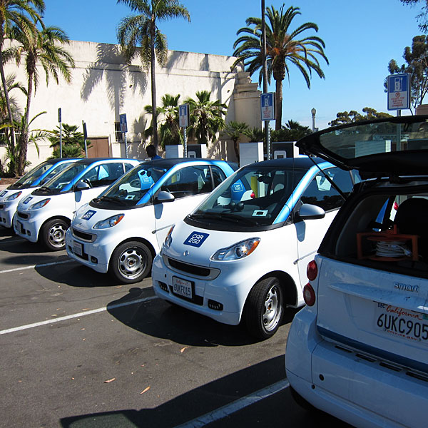 Photo: Electric cars lined up in parking lot