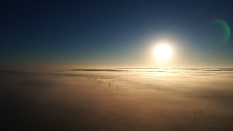 Sunrise above the fog in Horseshoe Bay, Texas