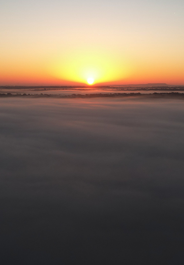 Sunrise above the fog in Horseshoe Bay, Texas