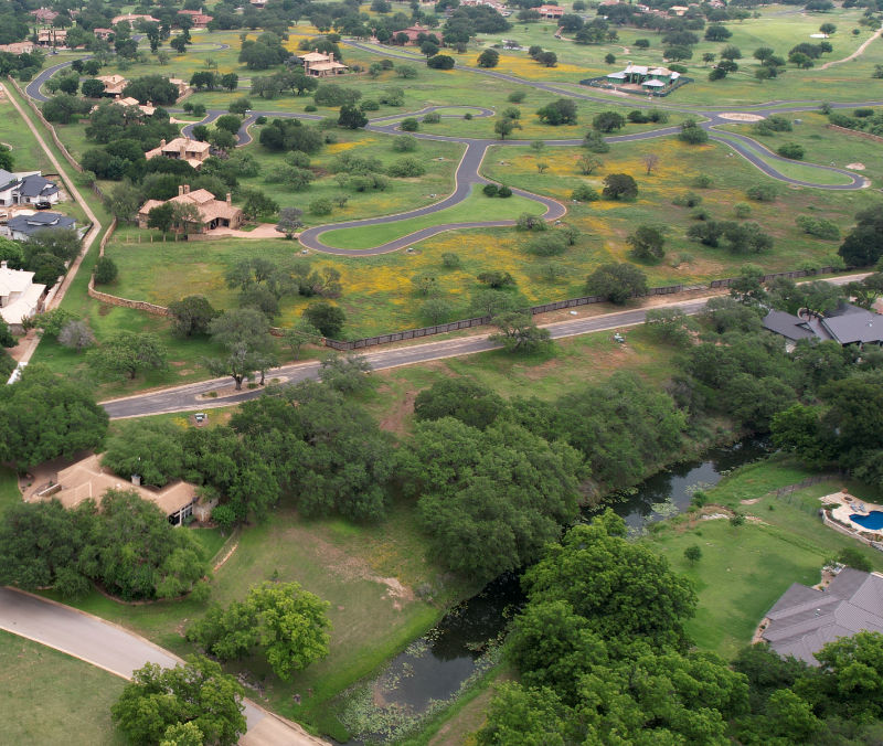 Photo: Aerial view (drone) of a portion of Pecan Creek in May, 2023