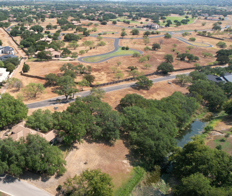 Photo: Aerial view (drone) of a portion of Pecan Creek in July, 2023