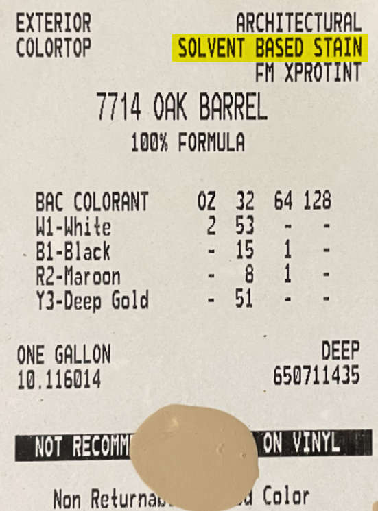 Lable on a can of solvent based concrete stain